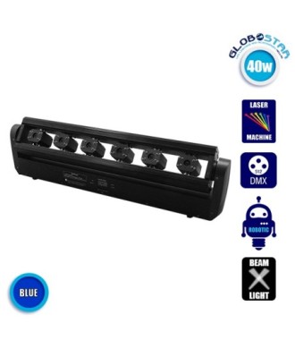 Επαγγελματική Μπάρα Laser με 6x300mw-638nm Κεφαλές 230V 3° DMX512 Μπλε GloboStar 51134